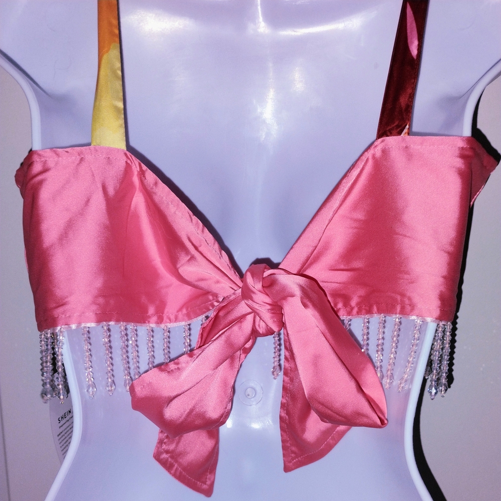 SHEIN Multicolor Abstract Rhinestone Pleated Crop Top - Picture 5 of 6
